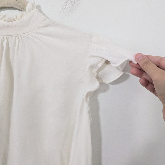 Frame Mock Neck Ruffle Sleeves White Blouse Button Back Ivory Size Small S - Picture 4 of 10
